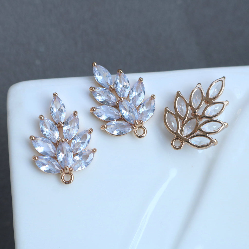 2pcs Big Size CZ Pave Leaf Charm, Cubic Zircon Leaf Pendant, CZ Earring Charms,  Gold Plated  Earring Charms, Jewelry Findings HL041-f268