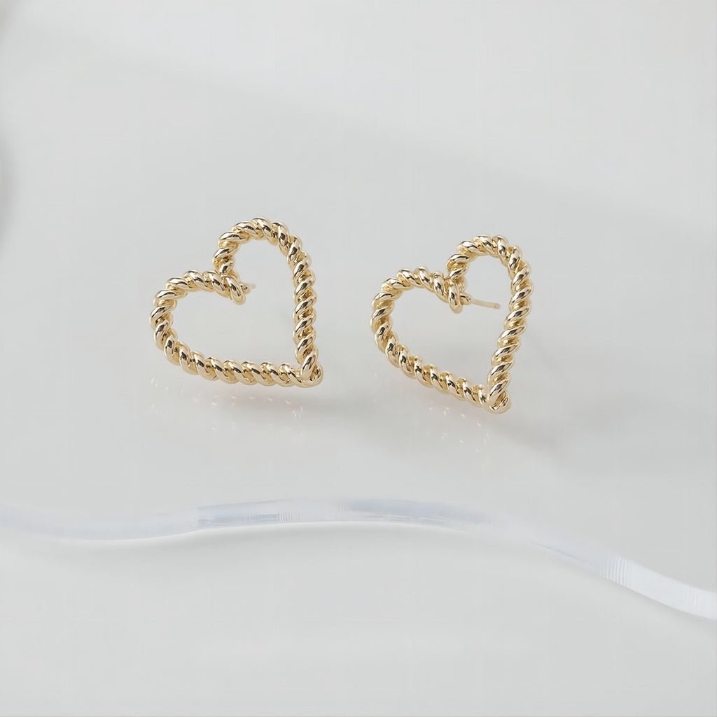 Gold Vintage Heart Earring Post, 24mm, S925 Silver Ear Pin Nickel Free Earrings, Ear Stud Loop, Hypoallergenic Earring Findings GE005
