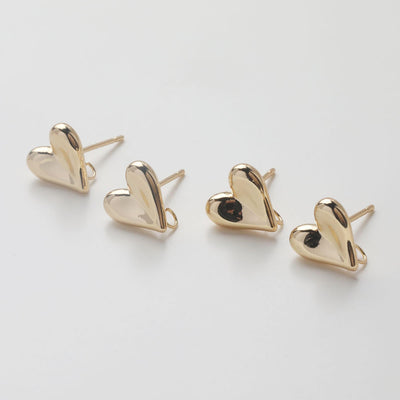 Gold Heart Earring Post, 14K Gold Nickel Free Earrings, S925 Silver Ear Pins, Heart Shape Ear Stud with Loop GZ759
