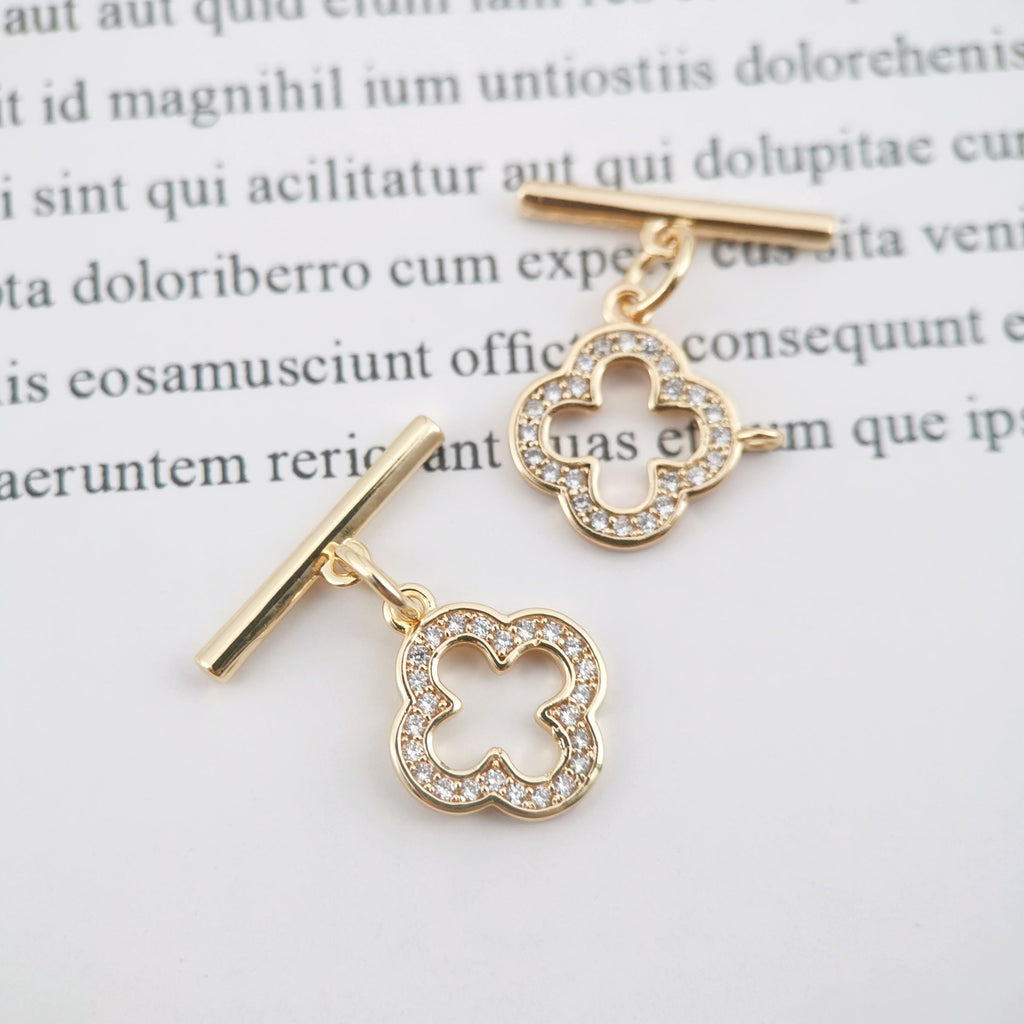 Four Leaf Clover/Circle/Heart OT Toggle Clasps, 18K Gold Plated OT Buckle, CZ Pave, Necklace Closure, Connectors Clasps, ZX051