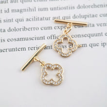 Load image into Gallery viewer, Four Leaf Clover/Circle/Heart OT Toggle Clasps, 18K Gold Plated OT Buckle, CZ Pave, Necklace Closure, Connectors Clasps, ZX051