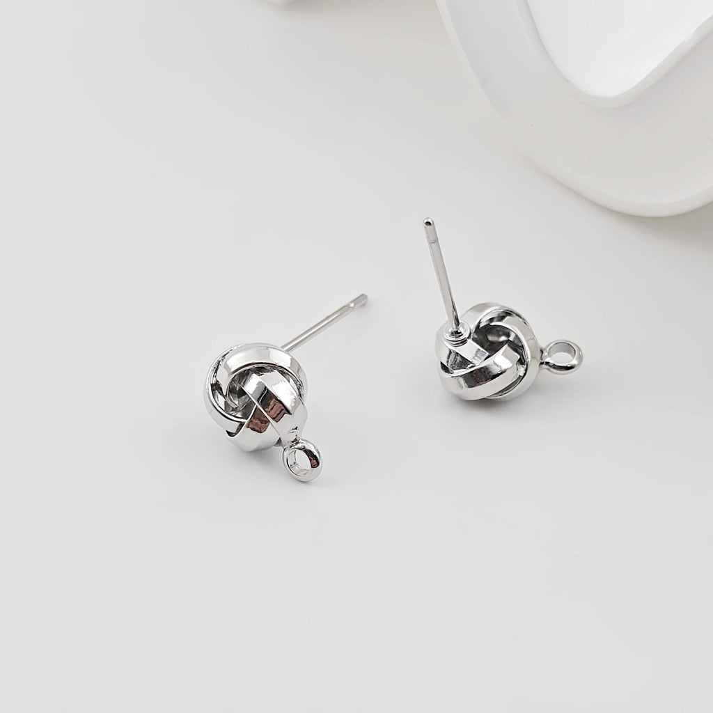 Round Wire Dough Earring Post with Loop, 18k Gold Chain Round Stud Earring Nickel Free, Hypoallergenic Earring Findings ZX271