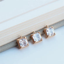 Load image into Gallery viewer, 10pcs CZ Pave Small Square Charm, Cubic Zircon Crystal Pendant, Bracelet Necklace Pendant, 14K Real Gold Plated, Jewelry Findings JY061-F138