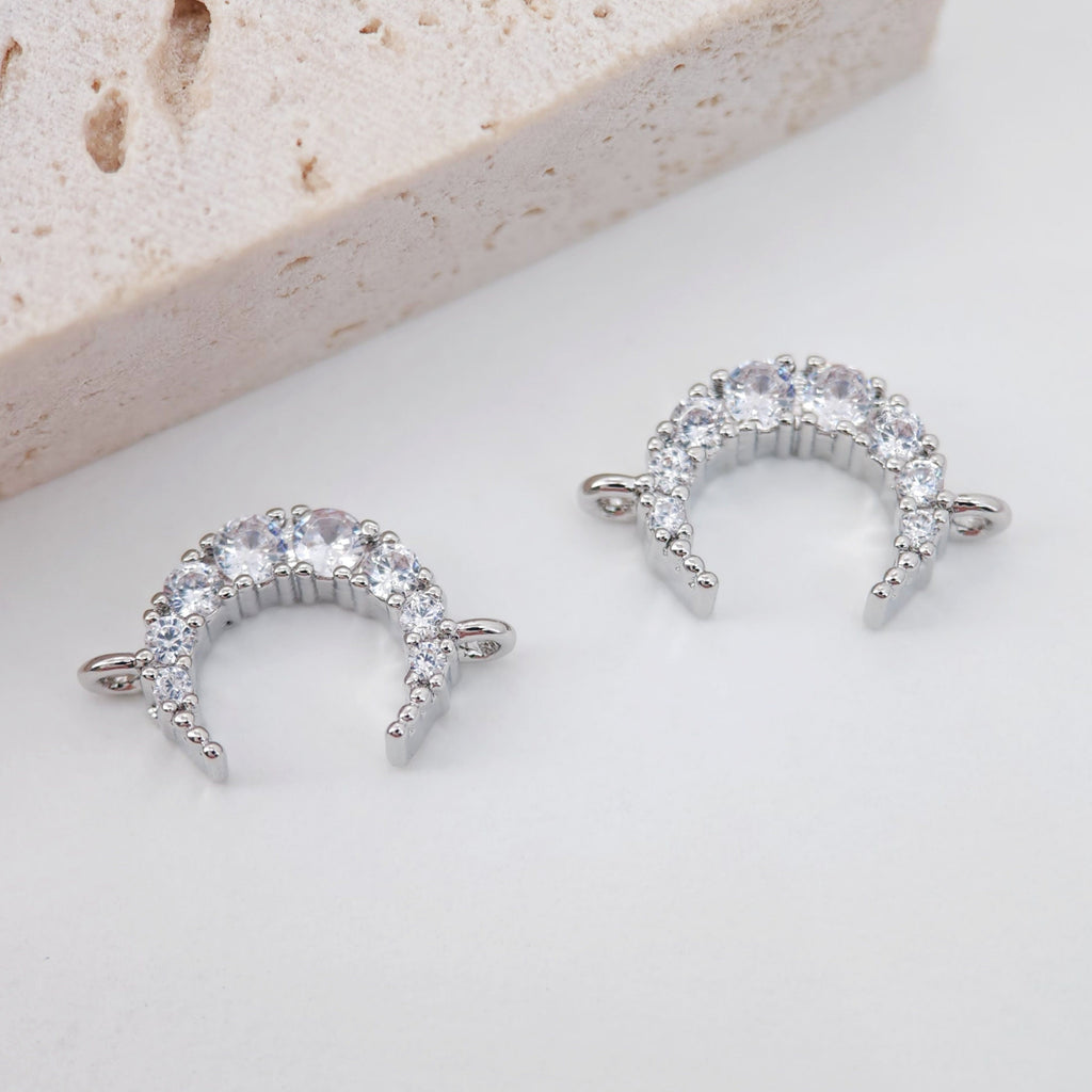 Conector de media luna cúbica, colgante de luna bañado en oro de 18 quilates, dijes de cuerno con micro pavé de circonitas cúbicas transparentes, 11 x 9 mm, accesorios de joyería S761