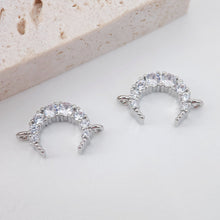 Cargar imagen en el visor de la galería, Conector de media luna cúbica, colgante de luna bañado en oro de 18 quilates, dijes de cuerno con micro pavé de circonitas cúbicas transparentes, 11 x 9 mm, accesorios de joyería S761