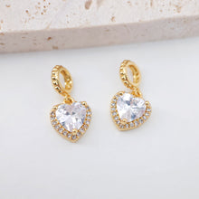 Load image into Gallery viewer, Heart Charms, Marine Blue CZ Pave, Crystal Heart, 18K Gold Plated Pendant, Bracelet Necklace Making Pendants, Jewelry Findings S20356