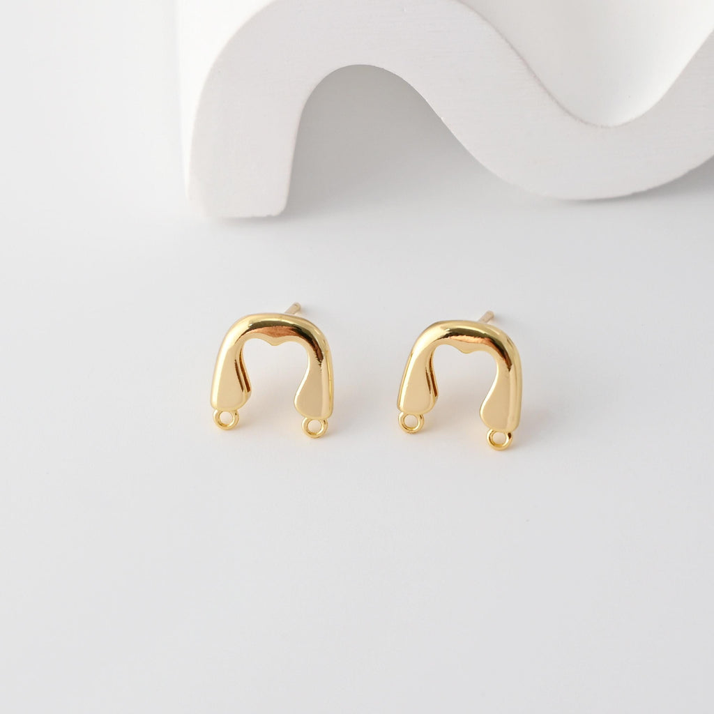 U Shape Earrings Post With 2 Loops, Arch Ear Studs, 18K Gold Plated, Nickel Free, S925 Silver Pin,Ear Stud Hypoallergenic Earring D0346
