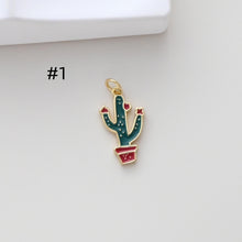 Load image into Gallery viewer, Enamel Cactus Pendant, 18K Gold Plated Charm, Dainty Jewelry Making Pendant S1309