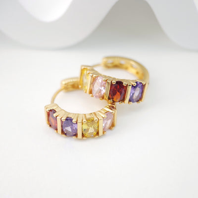 Cubic Ear Hoops Multicolor Pave Crystal , 20mm, 18K Gold Plated Leverback Earrings, Huggie Hoops Earring S1059