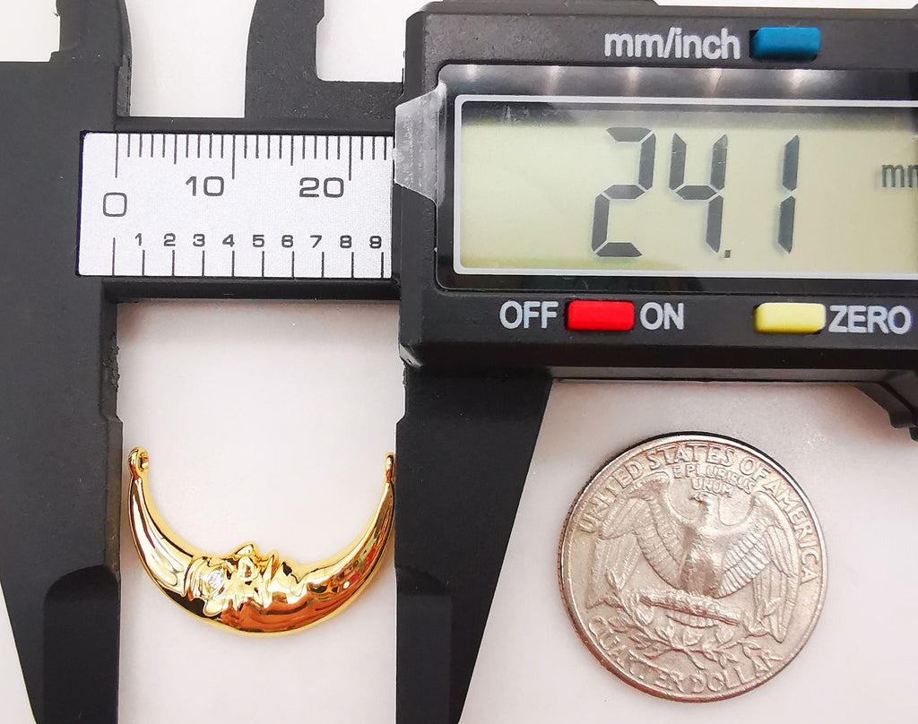 Moon Charm, Crescent Double Loop Connector Pendant, 18K Gold Plated Face Charm, 24x17mm, Necklace Making Charm, Jewelry Findings S106