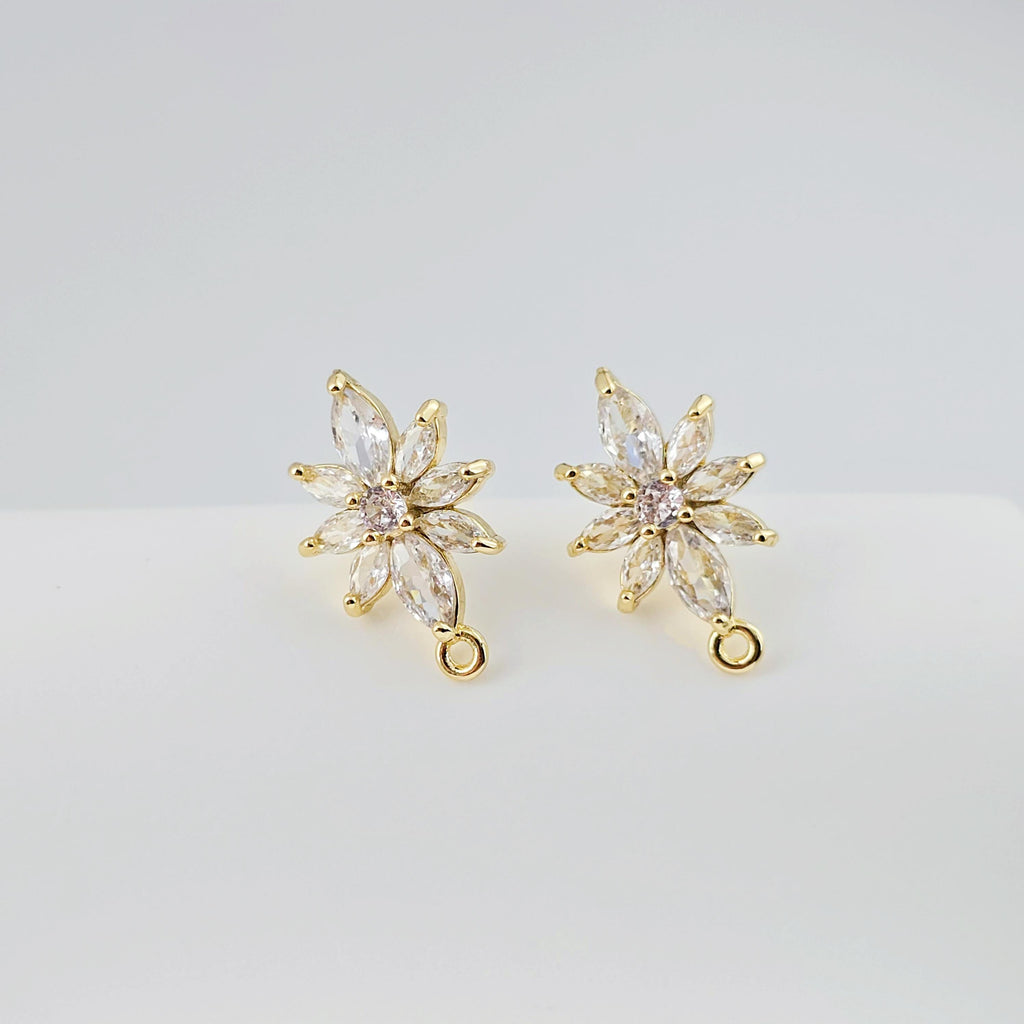 أقراط على شكل زهرة من الزركونيا المكعبة، مطلية بالذهب مع حلقة، مضادة للحساسية، أدوات يدوية الصنع، لوازم صنع الأقراط بنفسك D0261