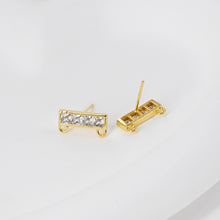 Load image into Gallery viewer, Rectangular CZ Earring Post With 2 Loops, S925 Silver Pin Nickel Free Post, 18K gold Plated, Hypoallergenic Earring Findings D0391