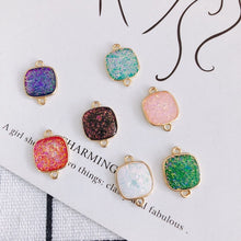 Cargar imagen en el visor de la galería, 10 conectores cuadrados de ópalo sintético, resina con lámina de oro, para pulsera, collar y colgante, chapado en oro auténtico de 14 quilates, accesorios de joyería MY048-F071