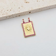 Load image into Gallery viewer, Rectangular Card Charm, 18K Gold Plated CZ Pave Pendant, Heart Charm, Planet Pendant, Necklace Making Charm, Jewelry Findings S1290