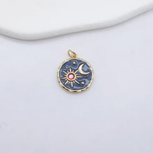 Load image into Gallery viewer, Enamel Cubic Moon &amp; Star Charm, 18K Gold Plated Multicolor Pave Round Pendant, 18mm, Necklace Making Charm, Jewelry Findings S20235