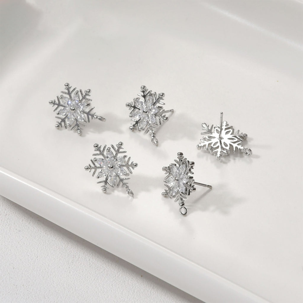 قرط ندفة ثلج عيد الميلاد مع حلقات، أقراط فضة عيار 925 خالية من النيكل، مرصعة بحجر الزركونيا المكعب، نتائج قرط مضادة للحساسية YL004-CX099