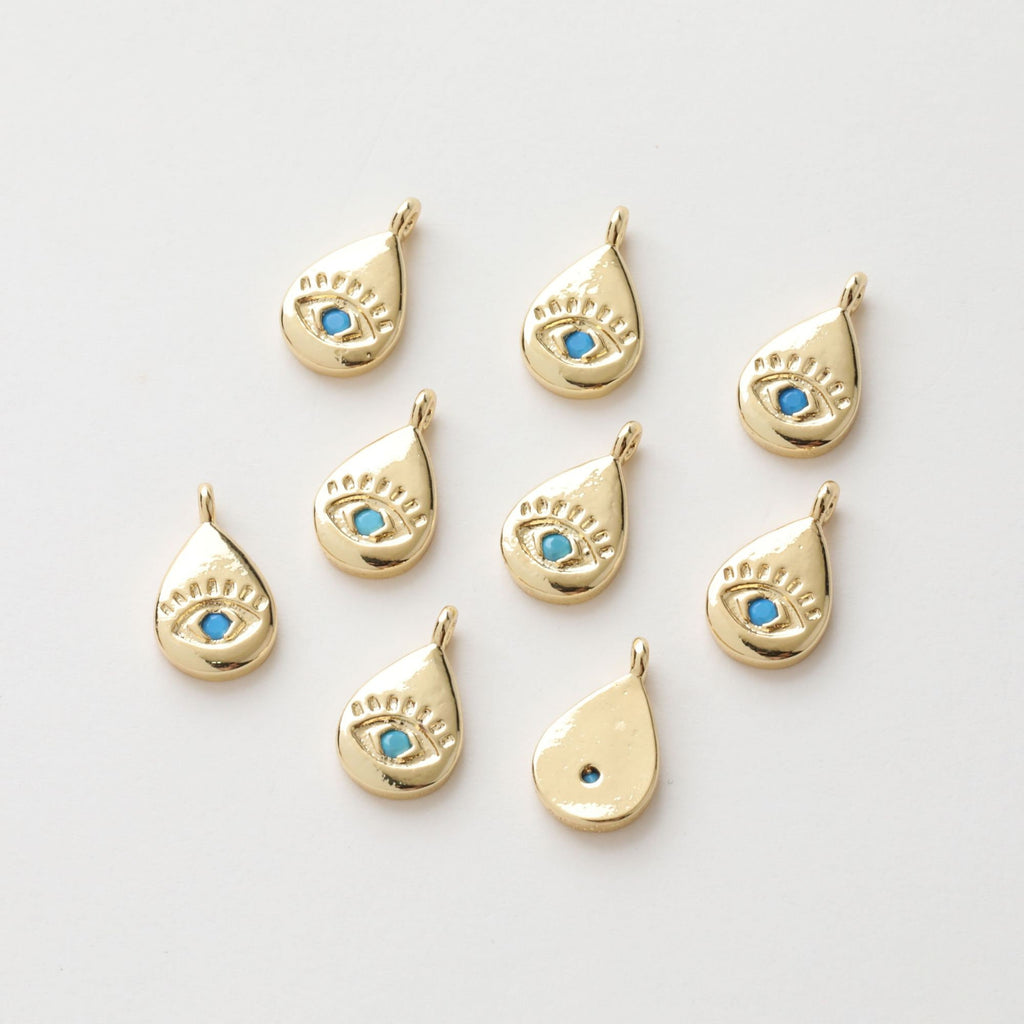 Evil Eye Charm, Drop, Round Shape, 18K Gold Plated Micro CZ Pave Eye Pendant, Necklace Making Charm, Jewelry Findings GZ190