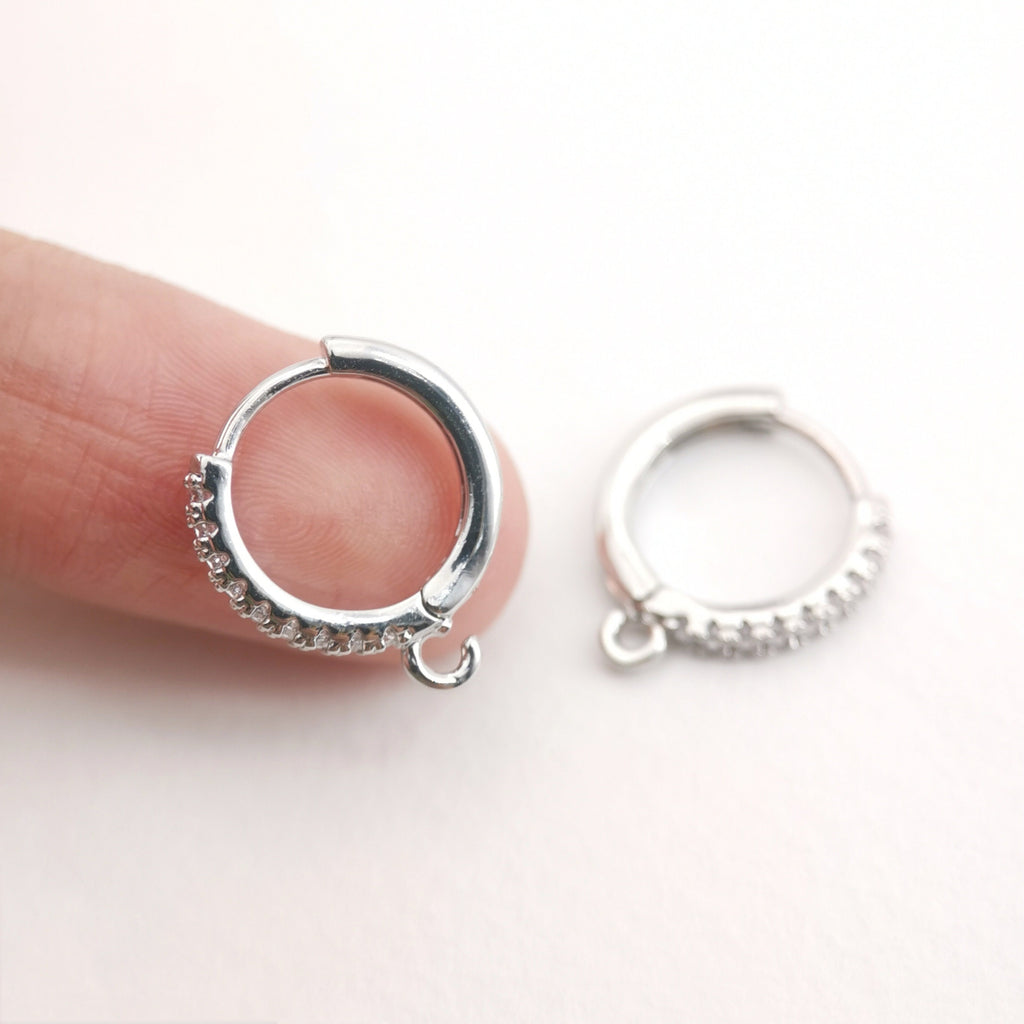 CZ Pave Earring Hoop, Gold Plated Huggie Hoop Earring with Loop, Huggie Hoops DIY Earring  Findings,Handmade Earring Supplies D0108