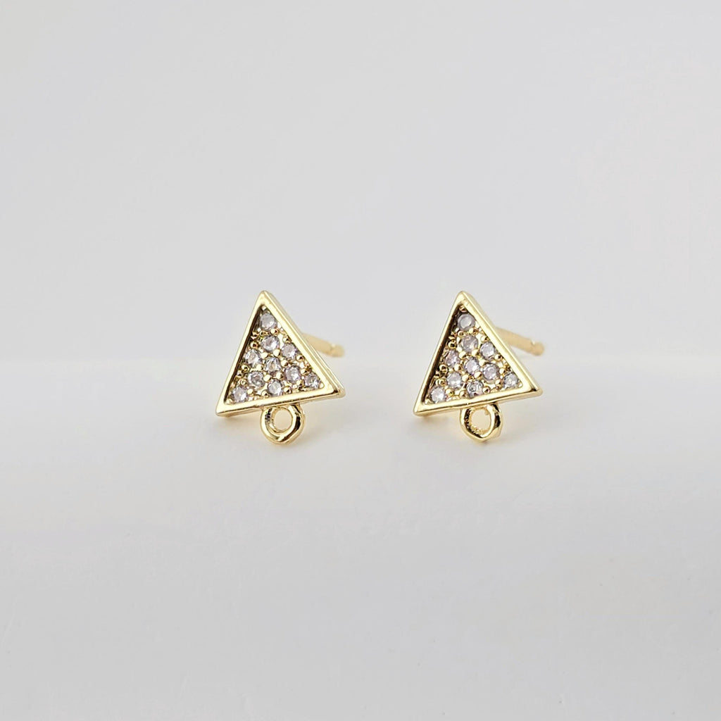 18K Gold Post, Triangle Earrings, CZ Pave, 8.7*7.4mm, Stud Earring Nickel Free, Hypoallergenic Earring Findings D0280