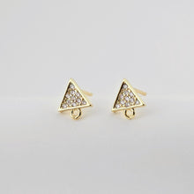 Load image into Gallery viewer, 18K Gold Post, Triangle Earrings, CZ Pave, 8.7*7.4mm, Stud Earring Nickel Free, Hypoallergenic Earring Findings D0280