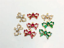 Load image into Gallery viewer, Cubic Bow Charm, 14K Gold Plated Bow Tile Pendant, Clear Micro CZ Pave Bowtie Charm, 18x12mm, Jewelry Findings STG013-F168-F075