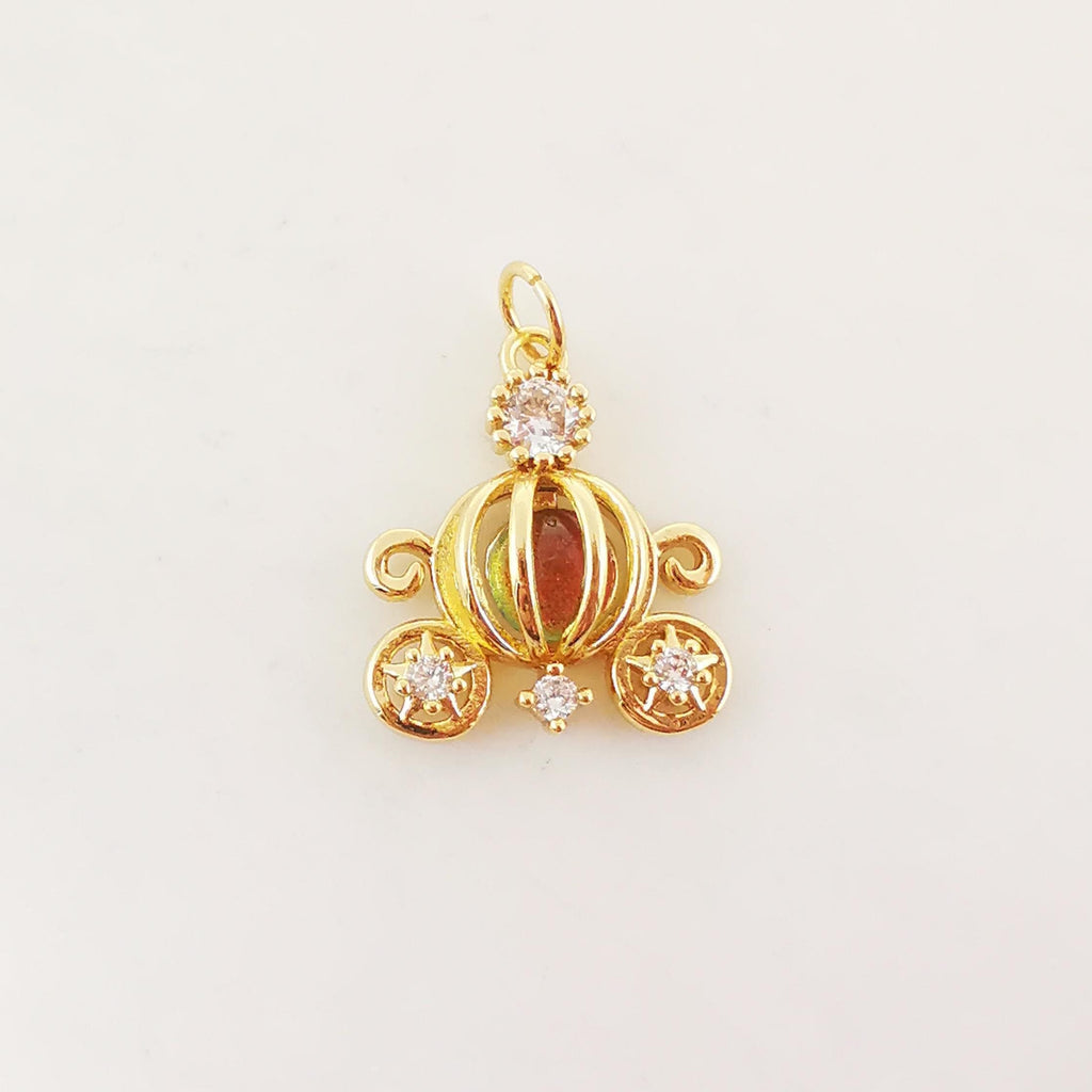 Pumpkin Carriage Charms, 18K Gold Plated CZ Pave Charms, Crystal Pave Pendant, Cinderella's Carriage Pendant, Jewelry Findings S20280