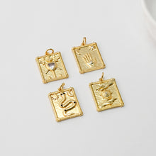 Load image into Gallery viewer, Gold Evil Eye Card Charms, Micro CZ Pave Moon and Star Pendant, Amulet Charm 18K Gold Plated, Necklace Making Charms, Jewelry Findings S1011