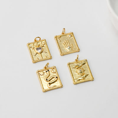 Gold Evil Eye Card Charms, Micro CZ Pave Moon and Star Pendant, Amulet Charm 18K Gold Plated, Necklace Making Charms, Jewelry Findings S1011