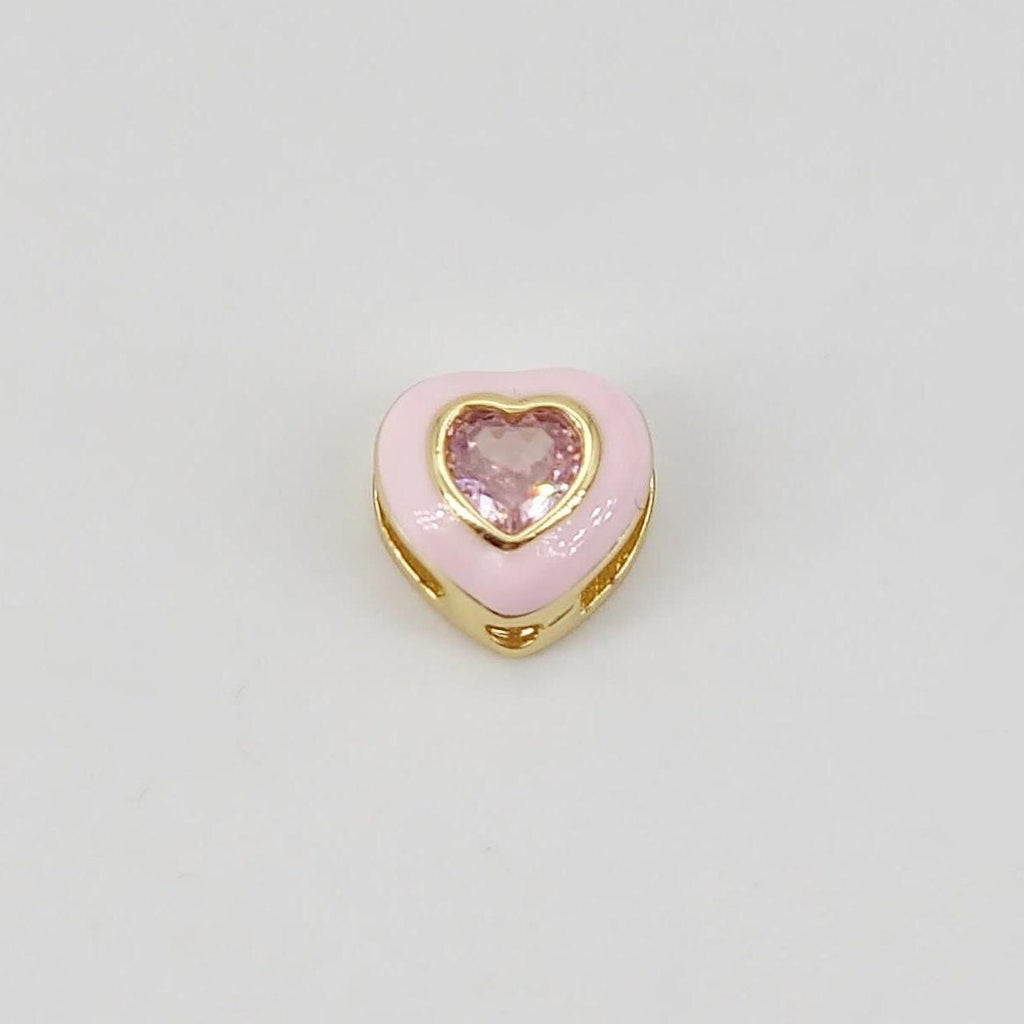 2 cuentas espaciadoras de corazón esmaltadas, chapadas en oro de 18 quilates, con pavé de circonitas cúbicas, de 8 mm, para colgante de corazón, suministros para bisutería S20663
