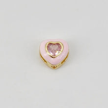 Cargar imagen en el visor de la galería, 2 cuentas espaciadoras de corazón esmaltadas, chapadas en oro de 18 quilates, con pavé de circonitas cúbicas, de 8 mm, para colgante de corazón, suministros para bisutería S20663