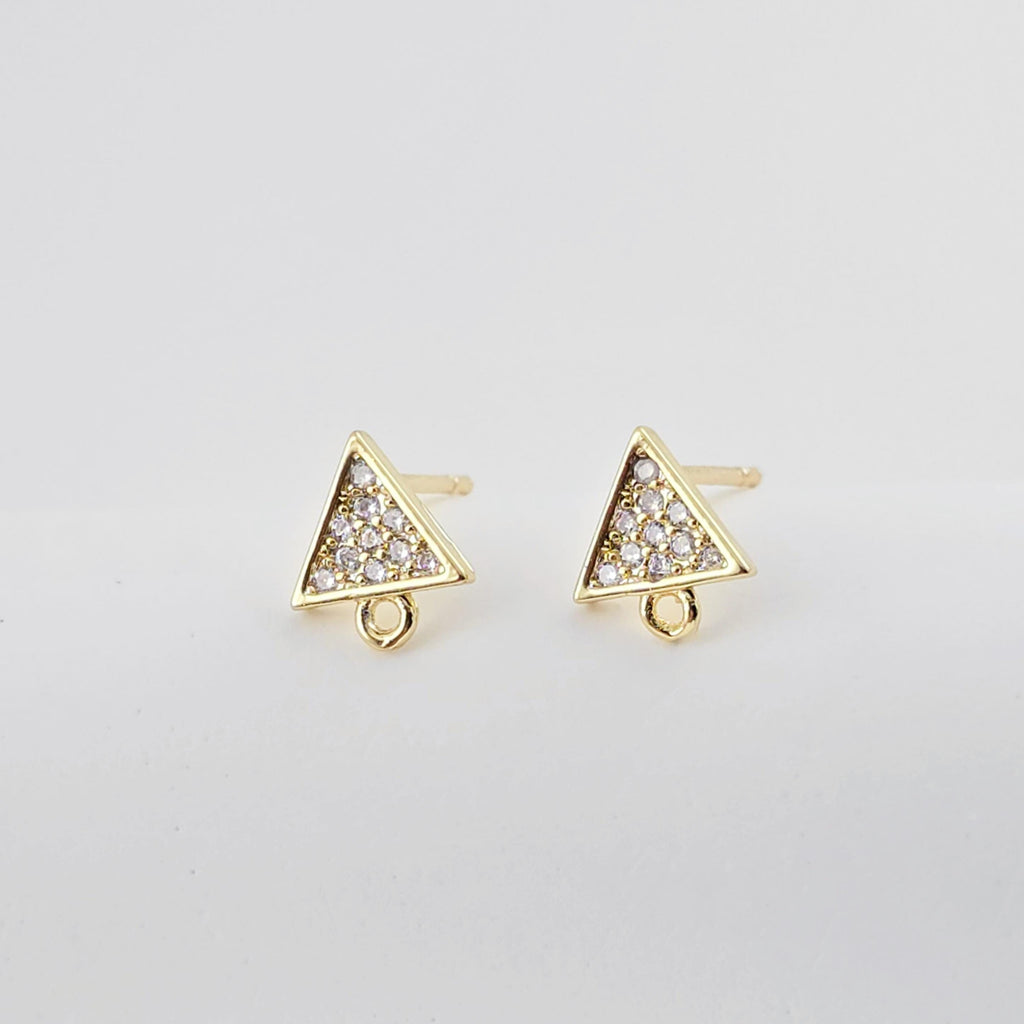18K Gold Post, Triangle Earrings, CZ Pave, 8.7*7.4mm, Stud Earring Nickel Free, Hypoallergenic Earring Findings D0280