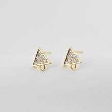 Load image into Gallery viewer, 18K Gold Post, Triangle Earrings, CZ Pave, 8.7*7.4mm, Stud Earring Nickel Free, Hypoallergenic Earring Findings D0280