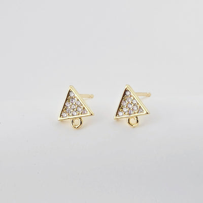 18K Gold Post, Triangle Earrings, CZ Pave, 8.7*7.4mm, Stud Earring Nickel Free, Hypoallergenic Earring Findings D0280
