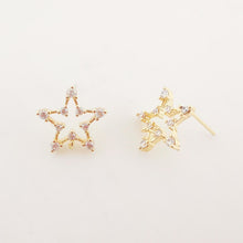 Load image into Gallery viewer, 4PCS Pentagram Star Ear Post with Loops, S925 Silver Ear Pin, Nickel Free, CZ Pave, 15mm, 18K Gold Plated Stud Earring Finding ZX032