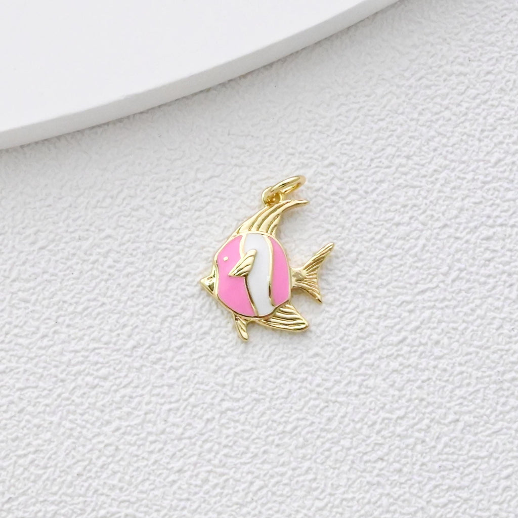 Colgante de pez ángel, dijes de pez esmaltado, dijes de vida marina, dijes chapados en oro de 18 quilates, fabricación de pulseras y aretes, accesorios de joyería S1369