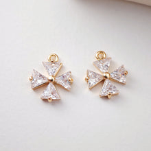 Load image into Gallery viewer, CZ Pave Flower Charm, Cubic Pendant, Earring Connectors, Real Gold Plated Brass Earring Charms, Jewelry Findings D0075