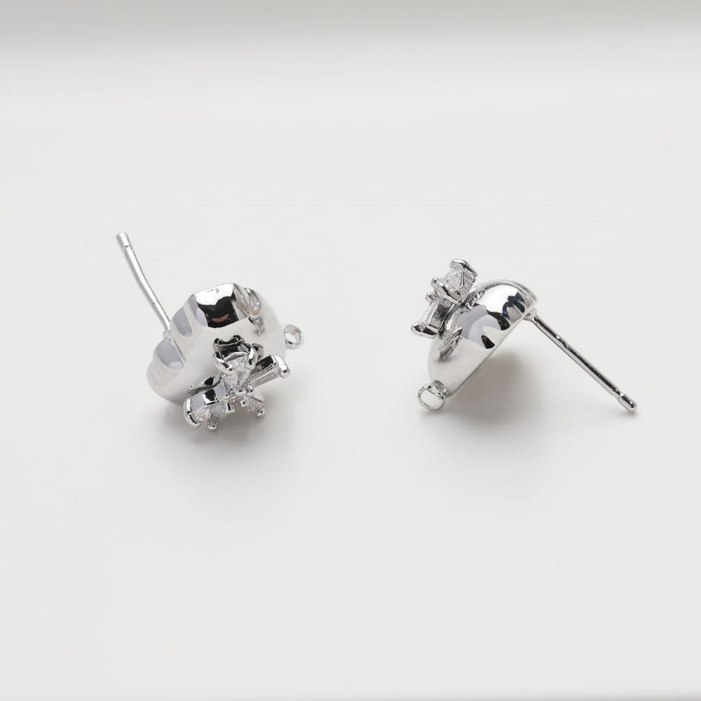 Heart CZ Post Earring, 14K Gold/Silver Nickel Free Earrings, S925 Silver Ear Pins, Heart Shape Ear Stud with Loop GZ508