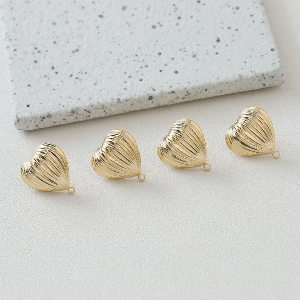 Gold Heart Earring Post, 14K Gold/Silver Nickel Free Earrings, S925 Silver Ear Pins, 20mm, Heart Shape Ear Stud with Loop BB035