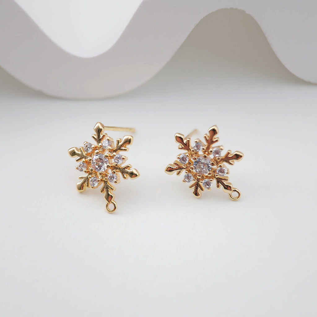 10PCS Cubic Snowflake Earring Post with Loops, S925 Silver Pin Nickel Free Earrings, Ear Stud Loop,Hypoallergenic Earring Findings ZX159