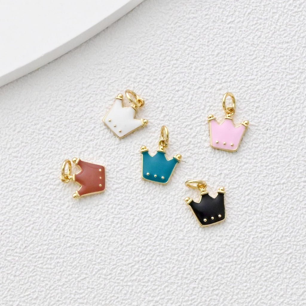 Colgante de corona, dijes de corona esmaltados, dijes de tiara real, dijes chapados en oro de 18 quilates, fabricación de pulseras y collares, accesorios de joyería S1368