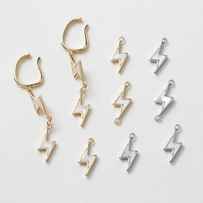 Lightning Charm, Shell Pendant, 1 loop, 2 loops, Bracelet Necklace Making, 14K Gold/Silver Plated Jewelry Findings ZZ098