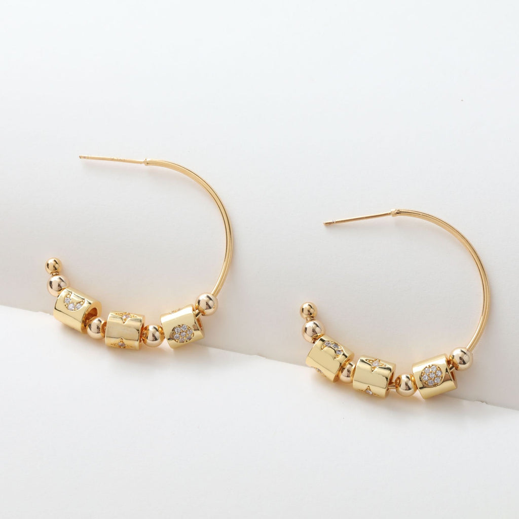 10PCS 6mm Moon Star Tube Spacer Beads, Micro Pave Symbols Large Hole Cubic Beads, 18K Gold Plated, Bracelet Making Jewelry Finding S240