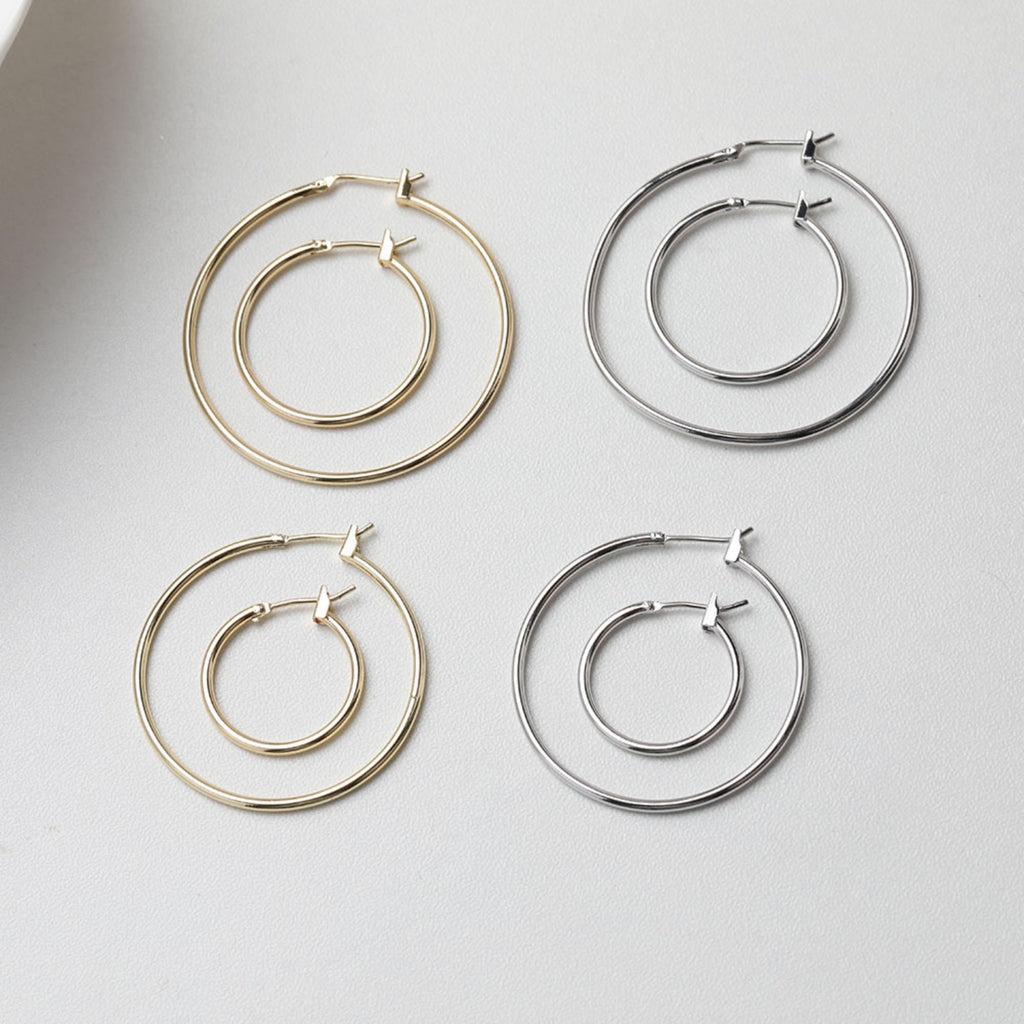 One pair-18K Gold Plated Round Hoop Earring, Huggie Hoops Earring Parts, Spring Ear Hoops, 20mm, 25mm, 35mm, 40mm, hoop earrings GT021