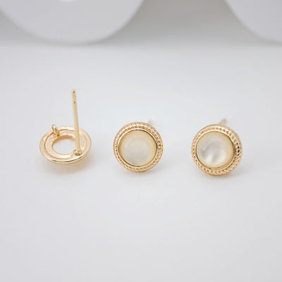 4PCS Faux Opal Stud Earring Post, Dainty 18K Gold Plated, Round Stud Earring With Loop, S925 Silver Ear Pin,Ear Post,Earring Finding ZX035