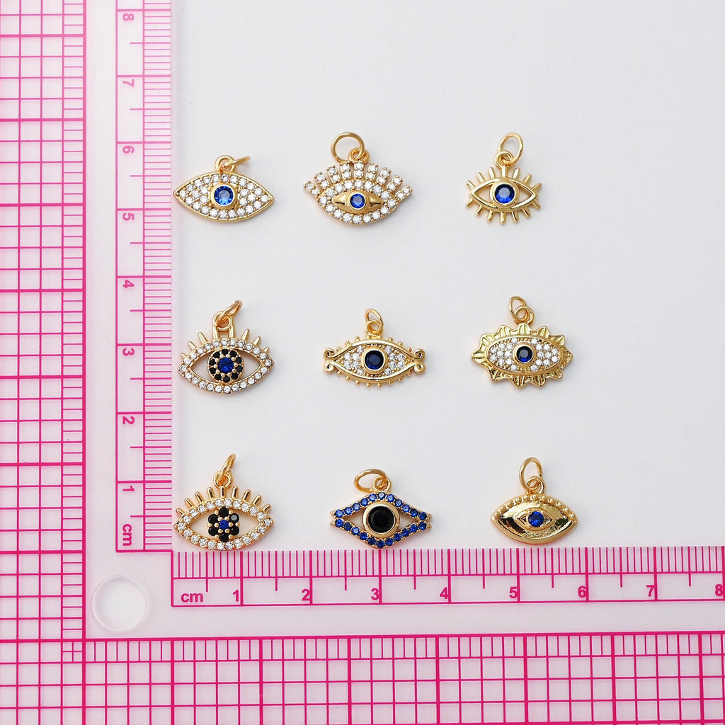 Cubic Evil Eye Charm, 18K Gold Plated Micro CZ Pave Eye Collection Pendant Necklace Making Charm, Jewelry Findings S20221