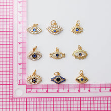 Load image into Gallery viewer, Cubic Evil Eye Charm, 18K Gold Plated Micro CZ Pave Eye Collection Pendant Necklace Making Charm, Jewelry Findings S20221