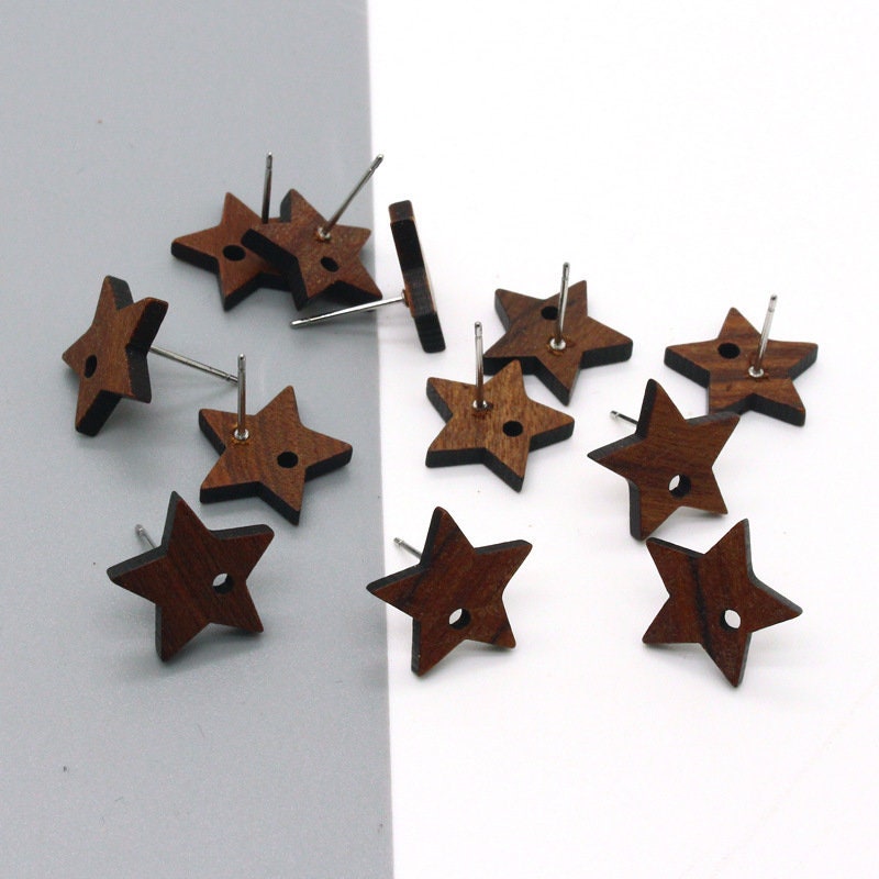 4PCS Wood Earrings, Star Pentagram Geometric Wooden Earrings for women, Reclaimed Ash Wood,  Nickel Free, Boho Wood Earring Finding JT915