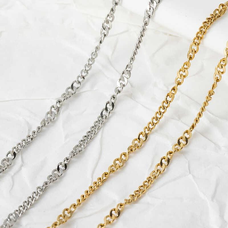 18K Facetted Twisted Ultra-fine Cuban Finished Necklace, 316L Stainless Steel, Ready to Wear, 40+5cm/ 17.7 inch ZD001