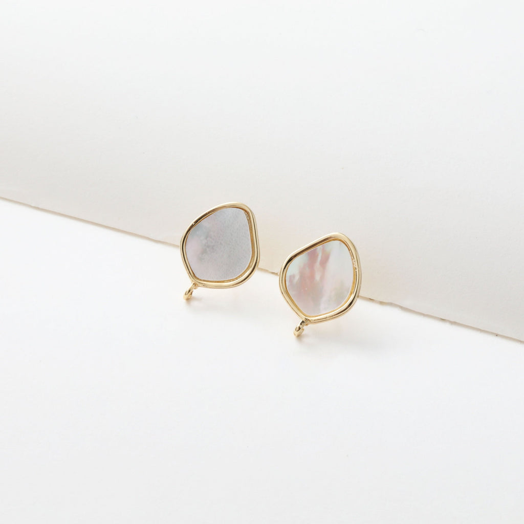 قرط صدفي غير منتظم، مطلي بالذهب عيار 14 قيراطًا، دبوس فضة S925 خالٍ من النيكل، نتائج قرط مضادة للحساسية JJ022