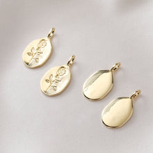 Load image into Gallery viewer, Rose Charm On Oval Shape, 18K Gold/Silver Plated, Flower Pendant, Necklace Earring Making Charms, 25mm, Jewelry Findings JH007